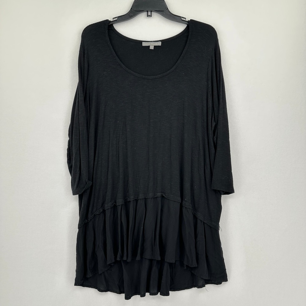 Kate & Mallory Lagenlook Shirt Dress Womens 1X‎ Plus Black Ruffle Relaxed Fit